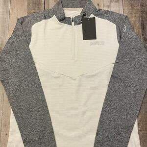 RAWGEAR Men’s Ivory & Heather Grey L/S Quarter Zip with Pockets | Size Small